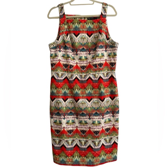 Maggy London Dresses & Skirts - Maggy London Ikat Stipe Woven Boho Sheath Dress Square Neck Size 14